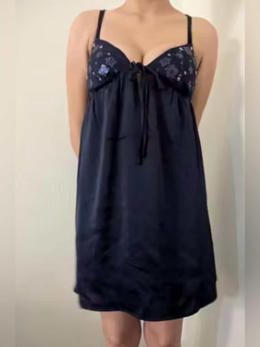 wild fable Navy Floral Satin Babydoll Dress XXS NWT